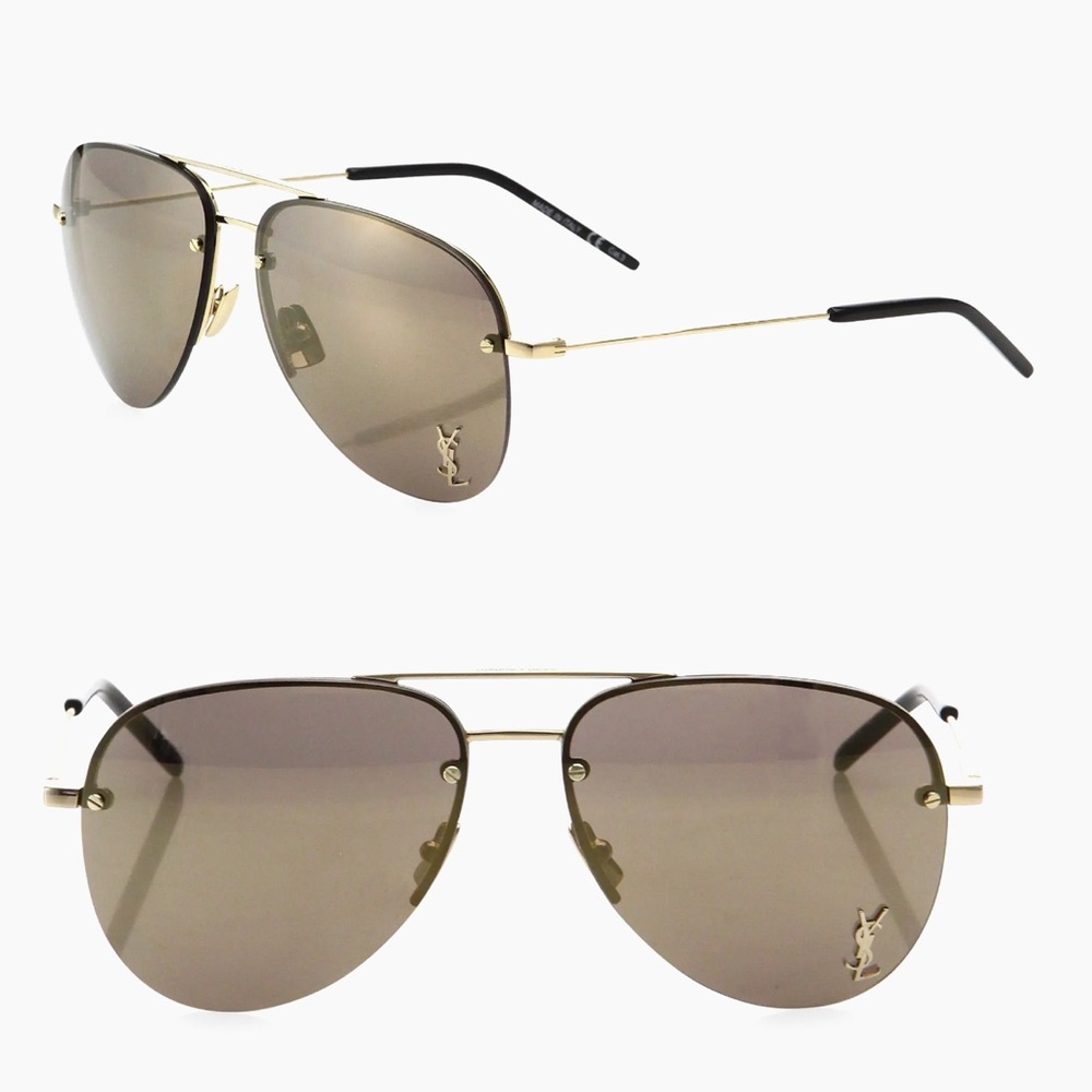 Saint Laurent Gold Aviator Sunglasses